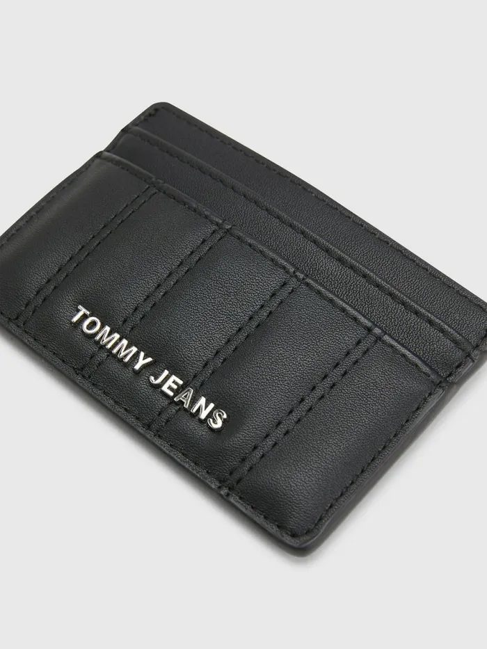 Tommy Hilfiger Quilted Card Holder Black Womens Wallets and Keyrings On Sale