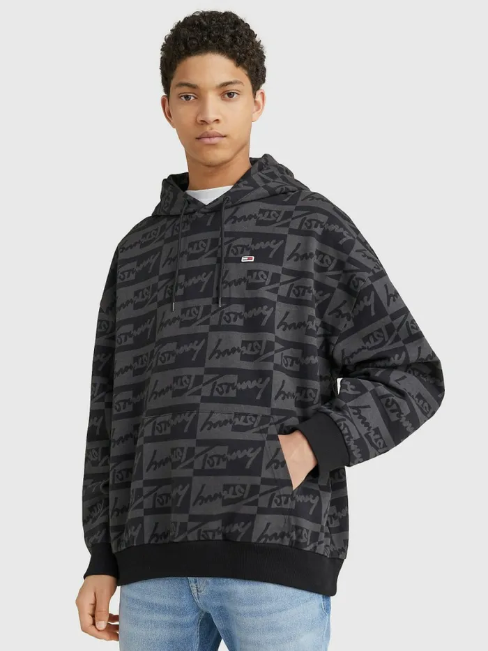Tommy Hilfiger Recycled Cotton Signature Logo Print Hoody Black Mens Sweatshirts and Hoodies On Sale Tommy Hilfiger Recycled Cotton Signature Logo Print Hoody Black Mens Sweatshirts and Hoodies On Sale