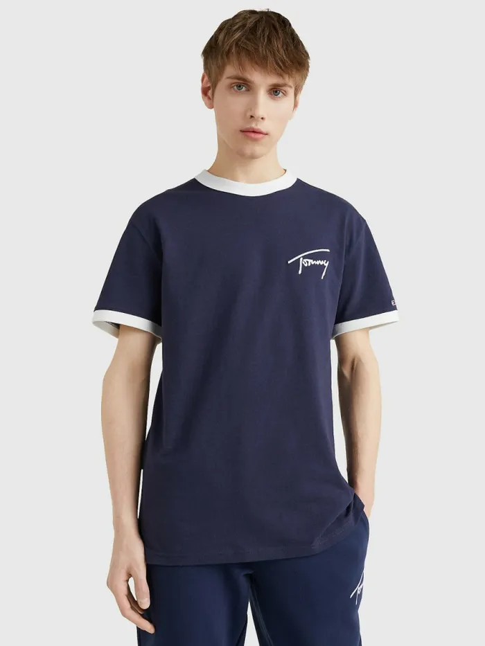 Tommy Hilfiger Recycled Cotton Signature Logo TShirt Twilight Navy Mens TShirts Sale Tommy Hilfiger Recycled Cotton Signature Logo TShirt Twilight Navy Mens TShirts Sale