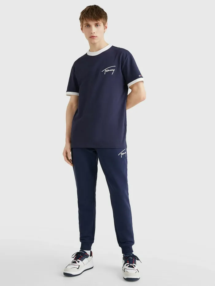 Tommy Hilfiger Recycled Cotton Signature Logo TShirt Twilight Navy Mens TShirts Sale