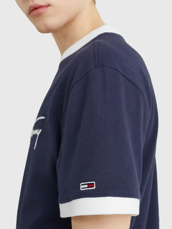 Tommy Hilfiger Recycled Cotton Signature Logo TShirt Twilight Navy Mens TShirts Sale