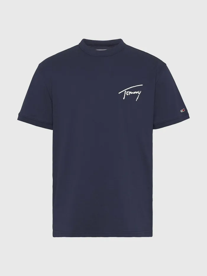 Tommy Hilfiger Recycled Cotton Signature Logo TShirt Twilight Navy Mens TShirts Sale