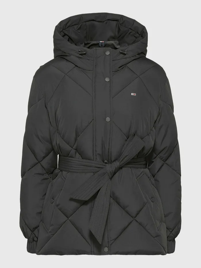 Tommy Hilfiger Recycled Quilted Down Belted Puffer Jacket Black Womens Coats and Jackets Sale