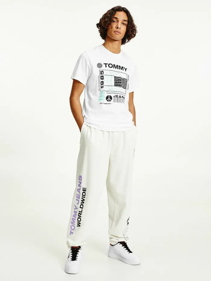 Tommy Hilfiger Recycled Reptile Print Flag TShirt White Mens TShirts Sale