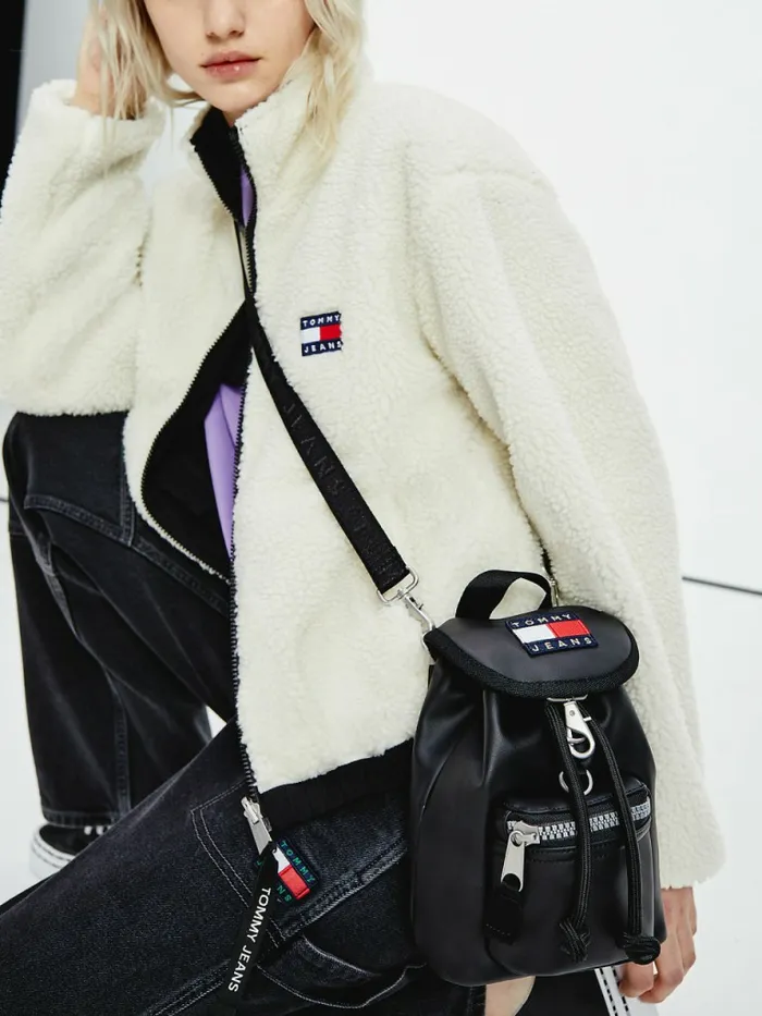 Tommy Hilfiger Recycled Reversible Sherpa Jacket Black Womens Coats and Jackets Popular