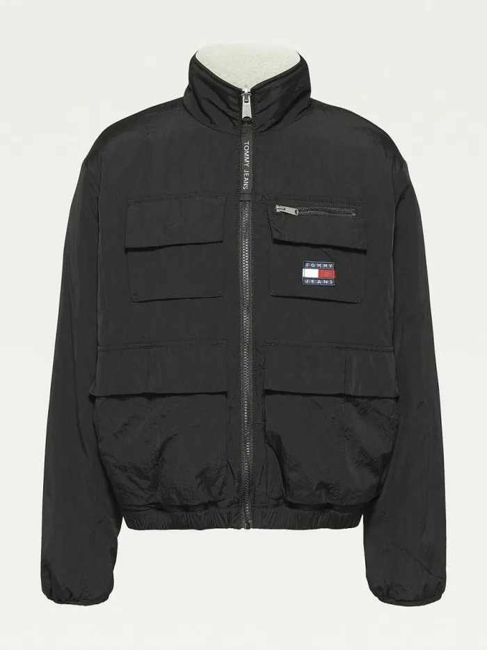 Tommy Hilfiger Recycled Reversible Sherpa Jacket Black Womens Coats and Jackets Popular
