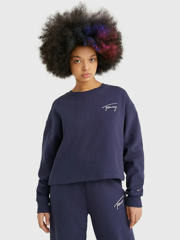 Tommy Hilfiger Recycled Signature Logo Cropped Sweatshirt Twilight Navy Womens Sweatshirts and Hoodies Fashion Tommy Hilfiger Recycled Signature Logo Cropped Sweatshirt Twilight Navy Womens Sweatshirts and Hoodies Fashion