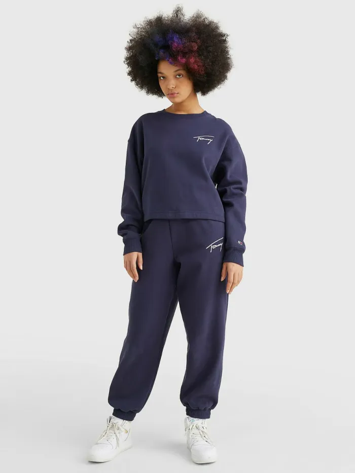 Tommy Hilfiger Recycled Signature Logo Cropped Sweatshirt Twilight Navy Womens Sweatshirts and Hoodies Fashion