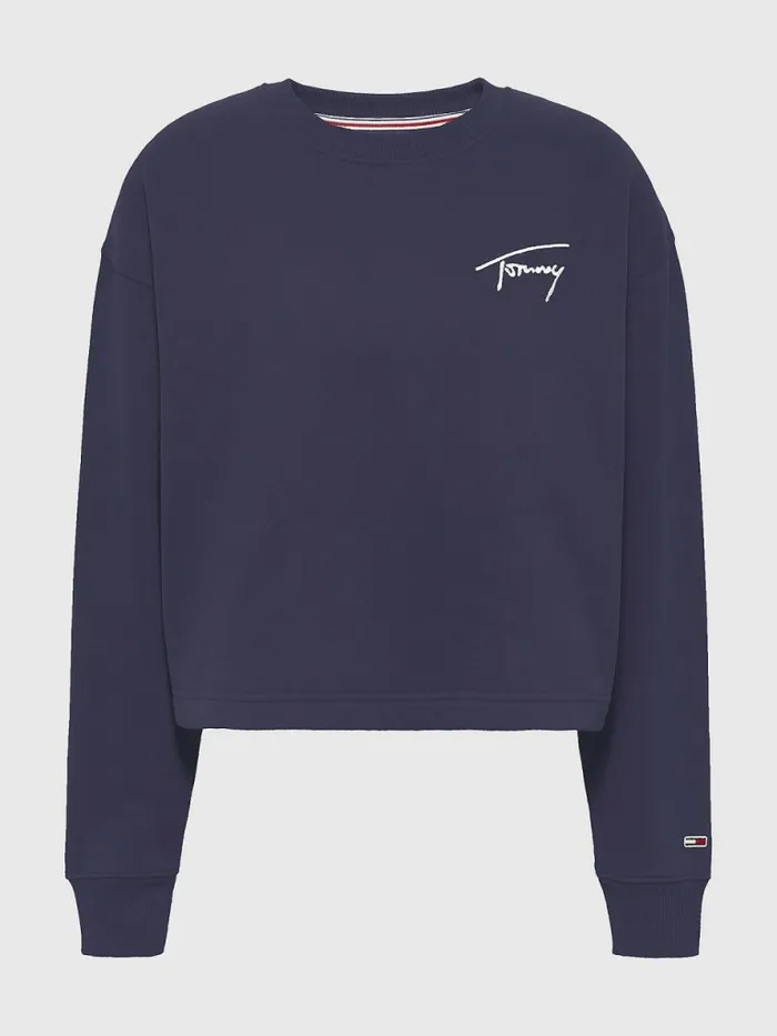 Tommy Hilfiger Recycled Signature Logo Cropped Sweatshirt Twilight Navy Womens Sweatshirts and Hoodies Fashion