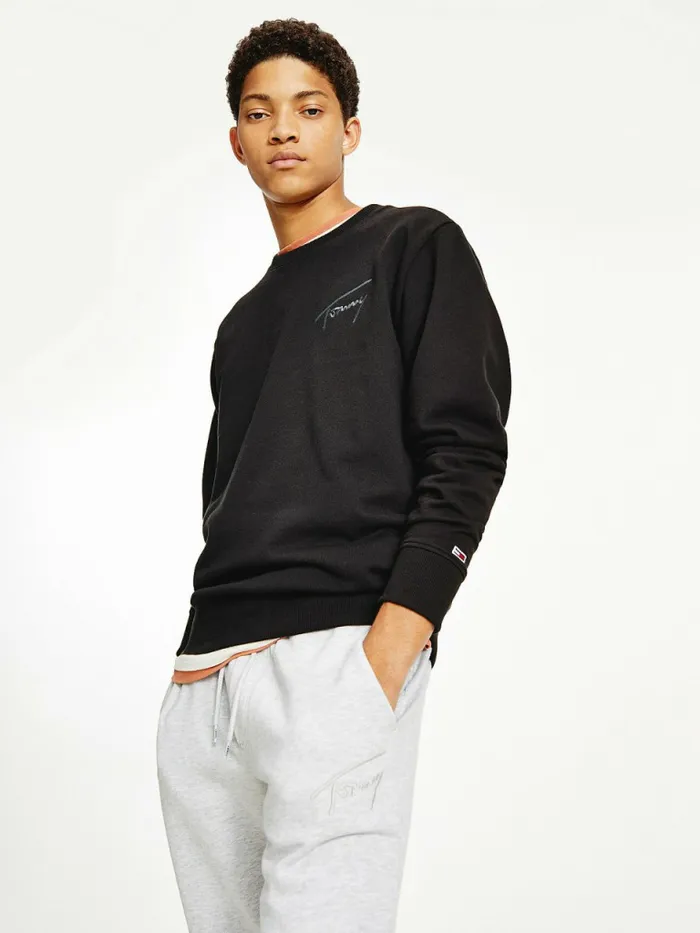 Tommy Hilfiger Recycled Signature Logo Relaxed Sweatshirt Black Mens Sweatshirts and Hoodies On Sale Tommy Hilfiger Recycled Signature Logo Relaxed Sweatshirt Black Mens Sweatshirts and Hoodies On Sale