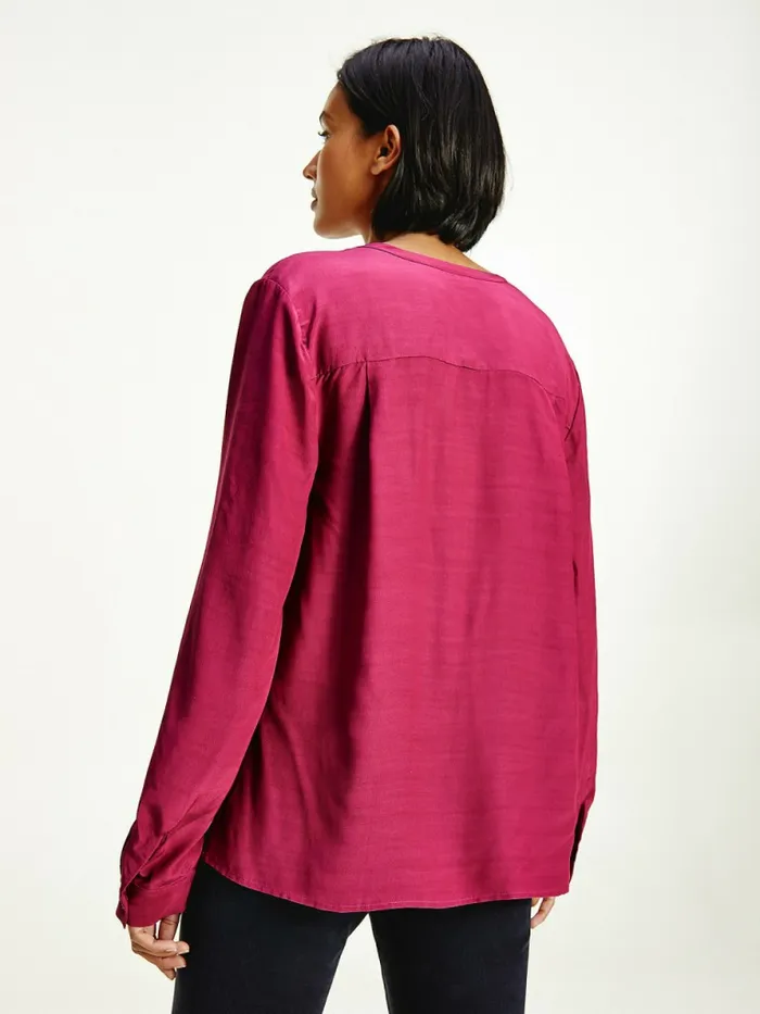 Tommy Hilfiger Regular Fit VNeck Viscose Blouse Crimson Ruby Womens Shirts and Blouses Near Me