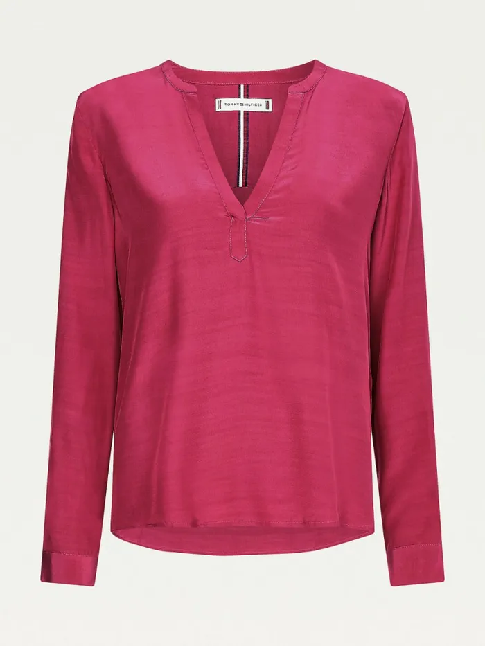 Tommy Hilfiger Regular Fit VNeck Viscose Blouse Crimson Ruby Womens Shirts and Blouses Near Me