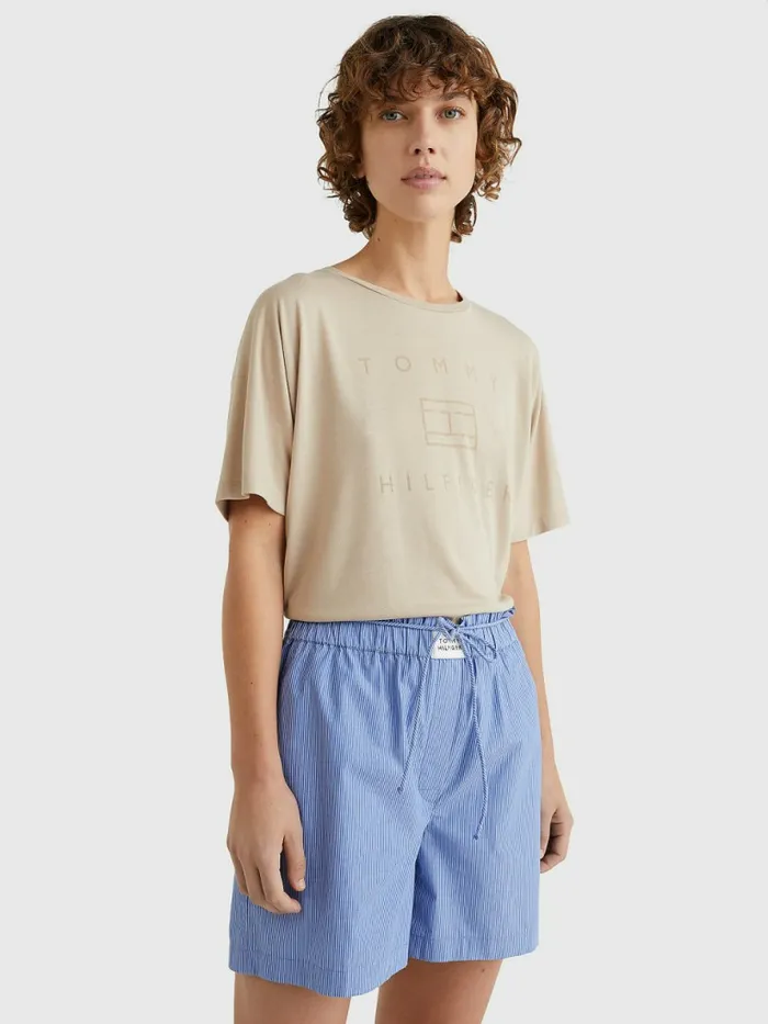 Tommy Hilfiger Relaxed Burnout Logo TShirt Beige Womens TShirts Sale