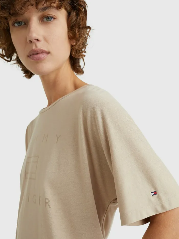 Tommy Hilfiger Relaxed Burnout Logo TShirt Beige Womens TShirts Sale