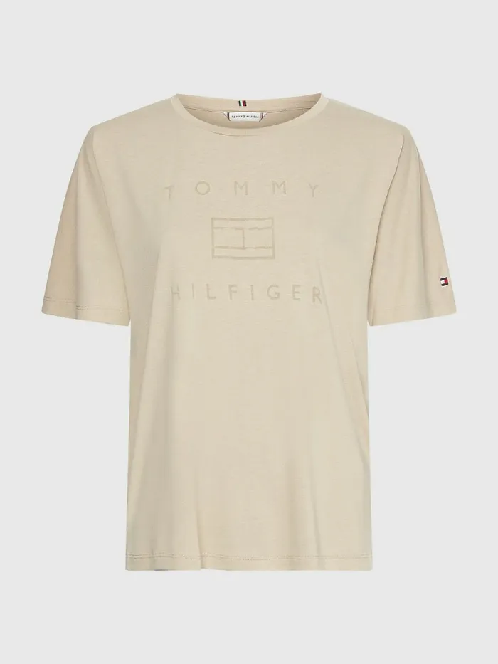 Tommy Hilfiger Relaxed Burnout Logo TShirt Beige Womens TShirts Sale