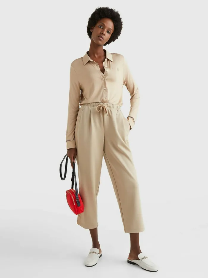 Tommy Hilfiger Relaxed Fit Drawstring Trousers Beige Womens CoOrds