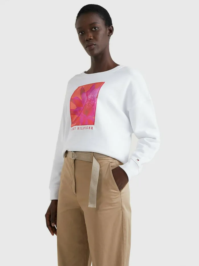 Tommy Hilfiger Relaxed Fit Floral Sweatshirt Th Optic White Womens Sweatshirts and Hoodies Sale Tommy Hilfiger Relaxed Fit Floral Sweatshirt Th Optic White Womens Sweatshirts and Hoodies Sale