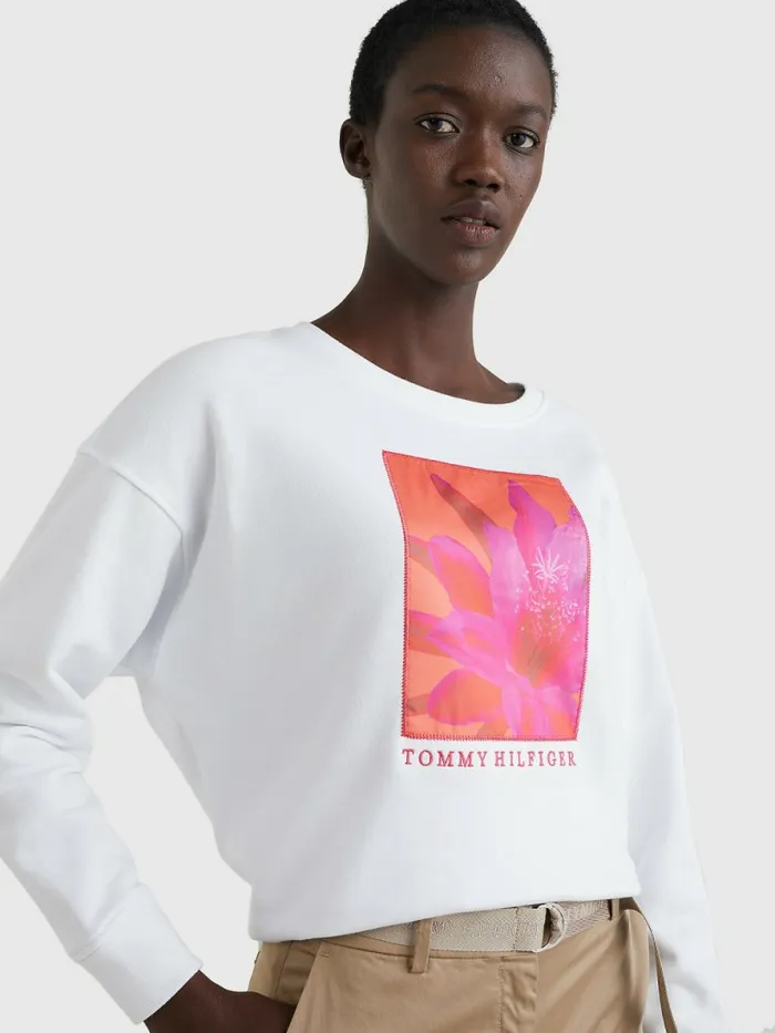 Tommy Hilfiger Relaxed Fit Floral Sweatshirt Th Optic White Womens Sweatshirts and Hoodies Sale