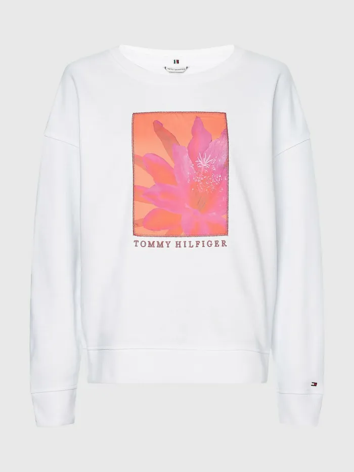 Tommy Hilfiger Relaxed Fit Floral Sweatshirt Th Optic White Womens Sweatshirts and Hoodies Sale