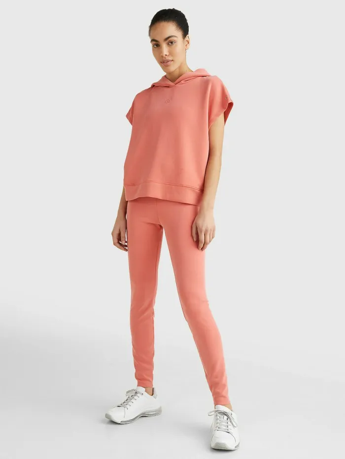 Tommy Hilfiger Relaxed Fit Short Sleeve Hoody Sueded Crystal Coral Womens CoOrds