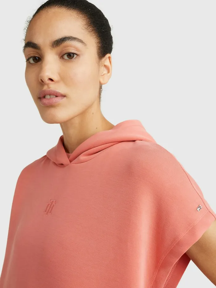Tommy Hilfiger Relaxed Fit Short Sleeve Hoody Sueded Crystal Coral Womens CoOrds
