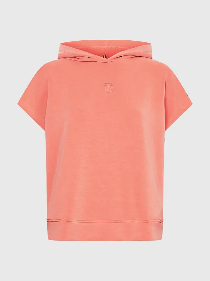 Tommy Hilfiger Relaxed Fit Short Sleeve Hoody Sueded Crystal Coral Womens CoOrds