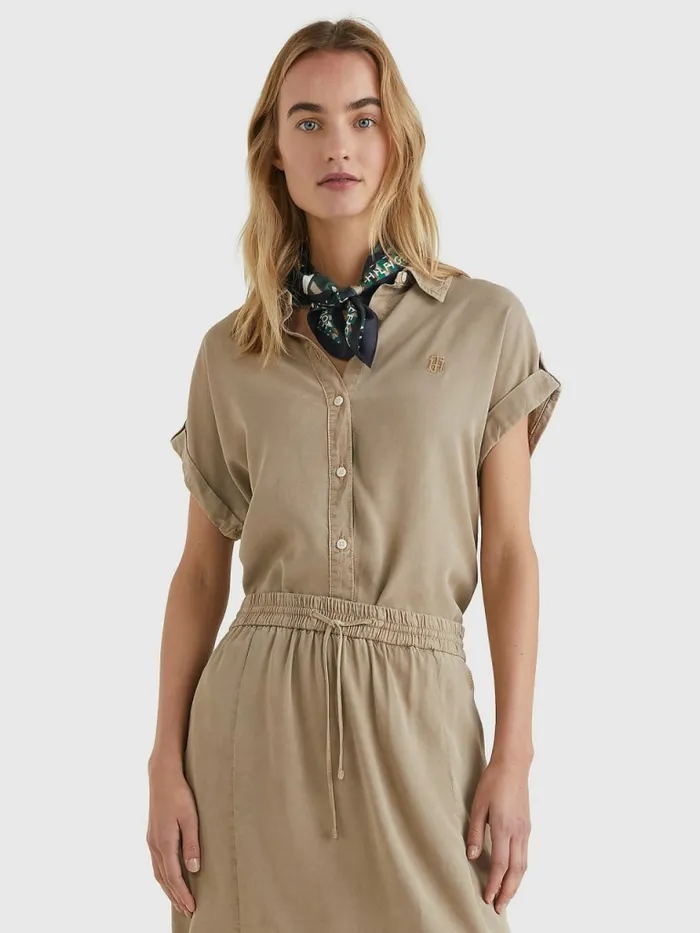 Tommy Hilfiger Relaxed Fit Short Sleeve Shirt Beige Womens Shirts and Blouses Online Tommy Hilfiger Relaxed Fit Short Sleeve Shirt Beige Womens Shirts and Blouses Online