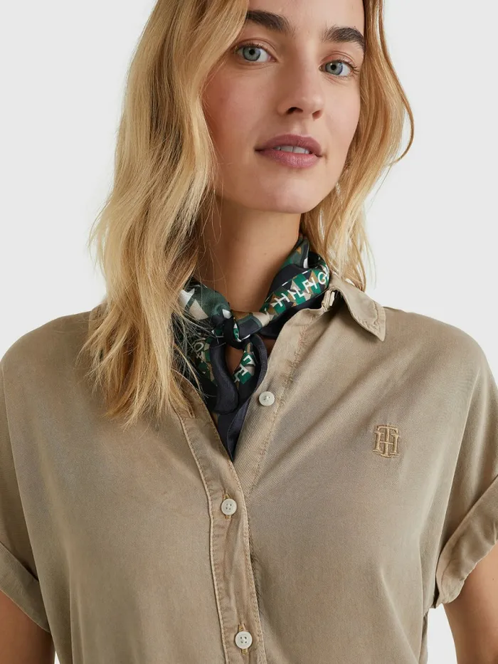 Tommy Hilfiger Relaxed Fit Short Sleeve Shirt Beige Womens Shirts and Blouses Online