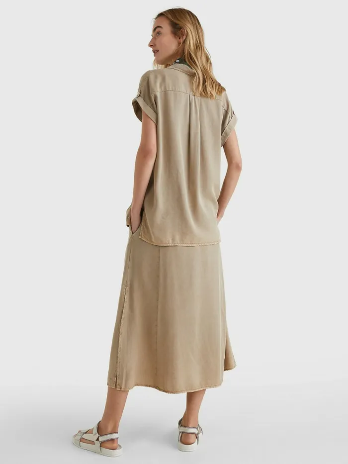 Tommy Hilfiger Relaxed Fit Short Sleeve Shirt Beige Womens Shirts and Blouses Online
