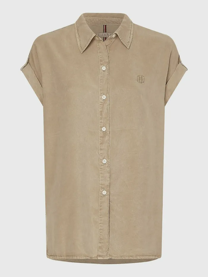 Tommy Hilfiger Relaxed Fit Short Sleeve Shirt Beige Womens Shirts and Blouses Online