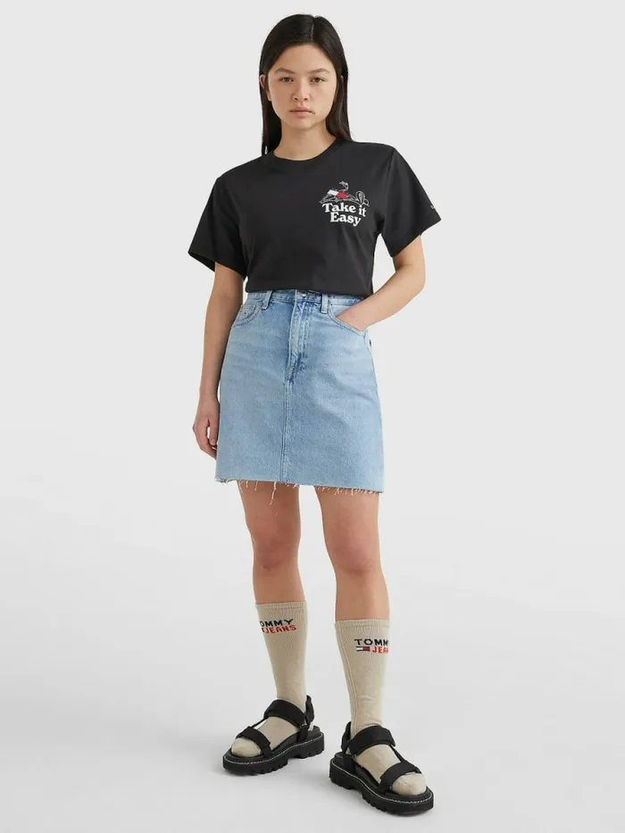 Tommy Hilfiger Relaxed Fit Slogan TShirt Black Womens TShirts Cheap On Sale