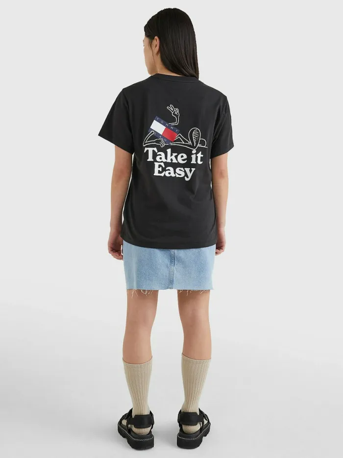 Tommy Hilfiger Relaxed Fit Slogan TShirt Black Womens TShirts Cheap On Sale