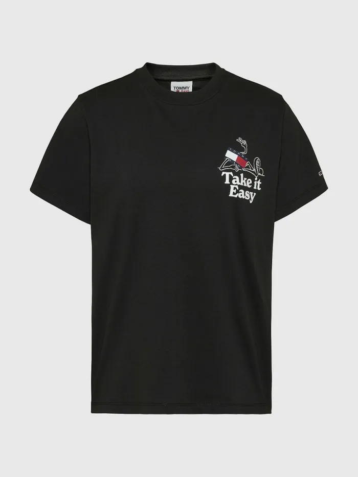 Tommy Hilfiger Relaxed Fit Slogan TShirt Black Womens TShirts Cheap On Sale