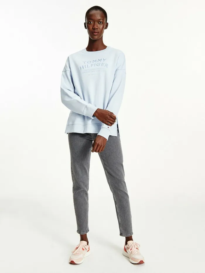 Tommy Hilfiger Relaxed Fit Text Embroidery Sweatshirt Breezy Blue Womens Sweatshirts and Hoodies Gift for Friend Tommy Hilfiger Relaxed Fit Text Embroidery Sweatshirt Breezy Blue Womens Sweatshirts and Hoodies Gift for Friend