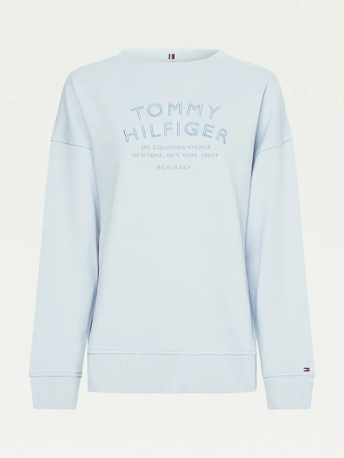 Tommy Hilfiger Relaxed Fit Text Embroidery Sweatshirt Breezy Blue Womens Sweatshirts and Hoodies Gift for Friend