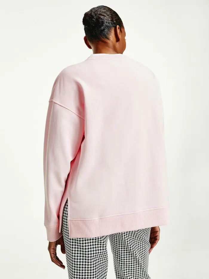 Tommy Hilfiger Relaxed Fit Text Embroidery Sweatshirt Light Pink Womens Sweatshirts and Hoodies For Sale