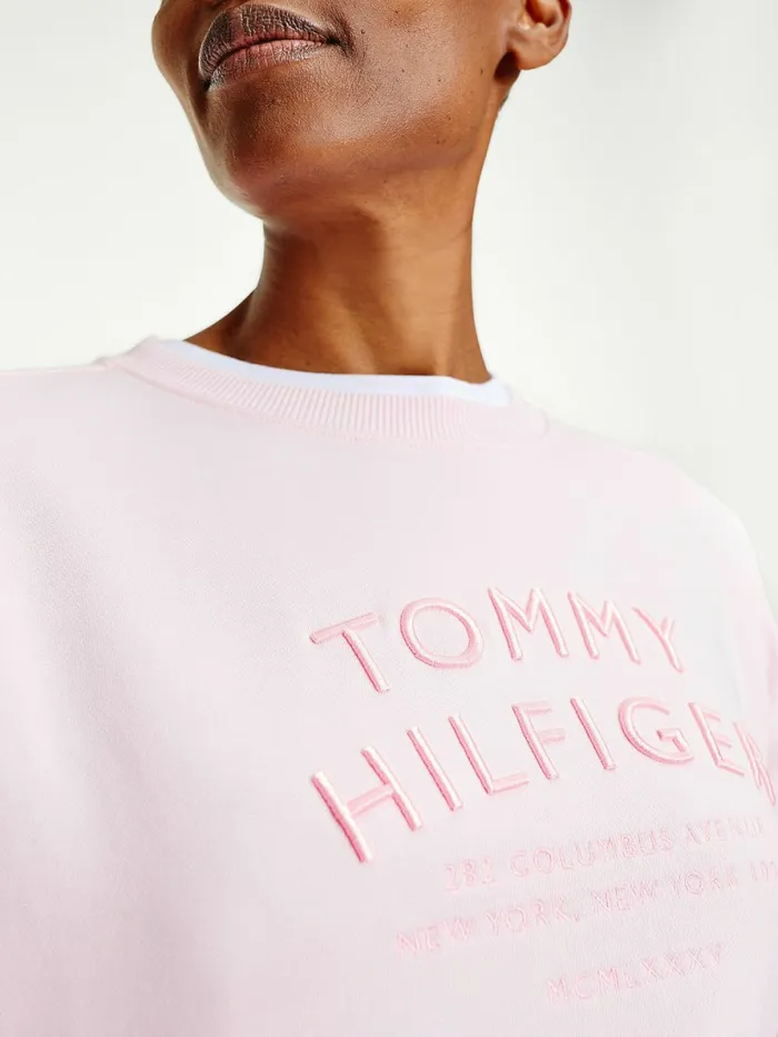 Tommy Hilfiger Relaxed Fit Text Embroidery Sweatshirt Light Pink Womens Sweatshirts and Hoodies For Sale