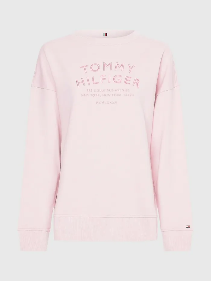 Tommy Hilfiger Relaxed Fit Text Embroidery Sweatshirt Light Pink Womens Sweatshirts and Hoodies For Sale