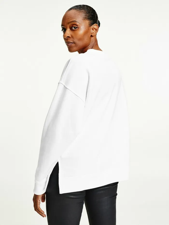 Tommy Hilfiger Relaxed Fit Text Embroidery Sweatshirt White Womens Sweatshirts and Hoodies Gift 4 You