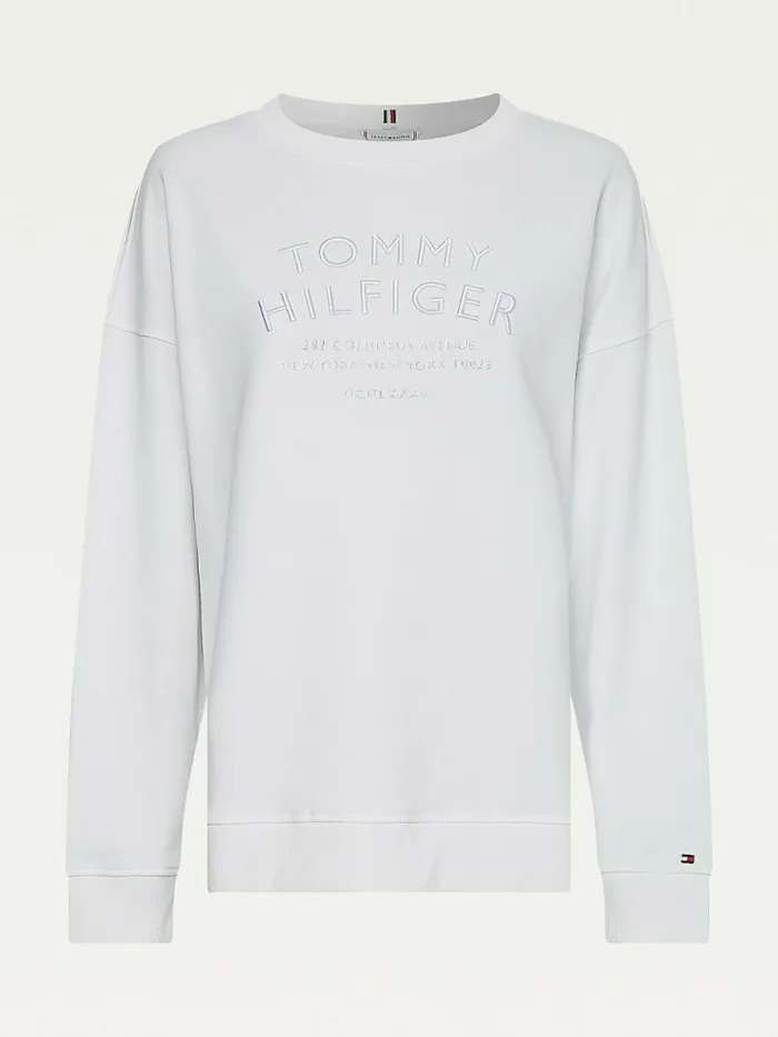 Tommy Hilfiger Relaxed Fit Text Embroidery Sweatshirt White Womens Sweatshirts and Hoodies Gift 4 You