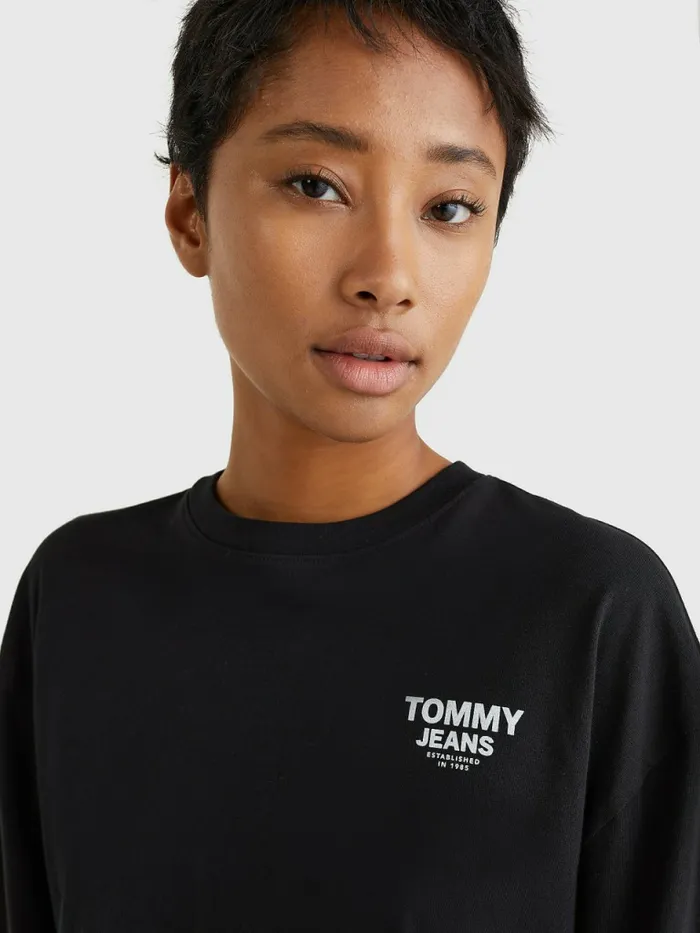 Tommy Hilfiger Relaxed Logo Tape Long Sleeve TShirt Black Womens TShirts Casaul