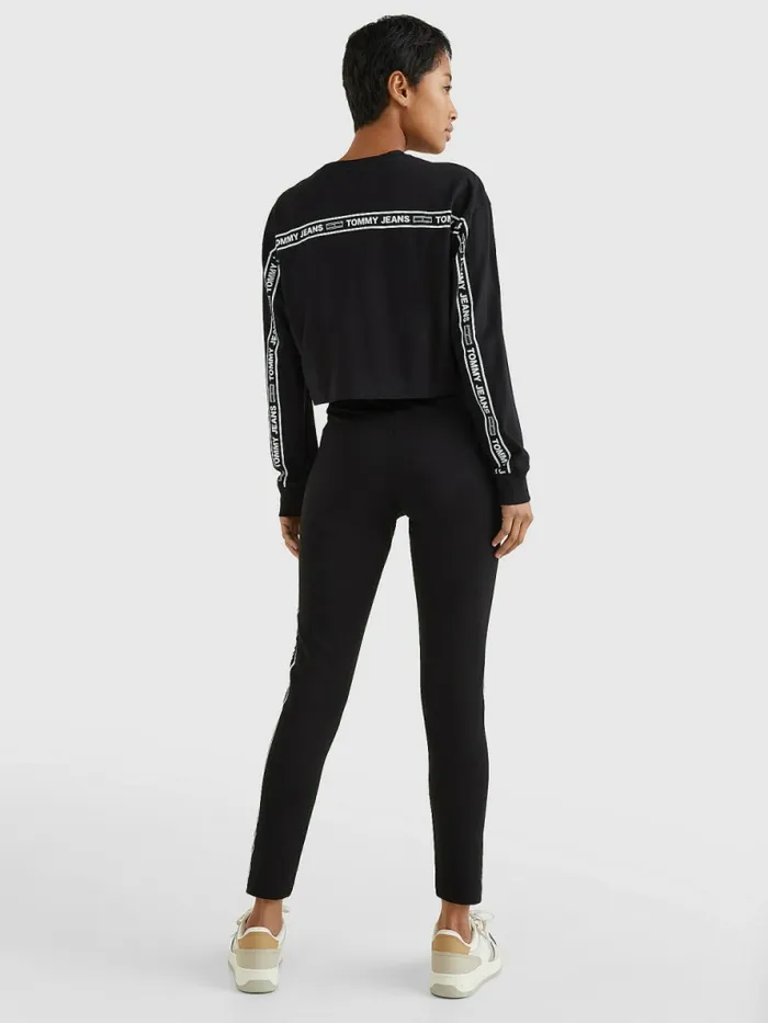 Tommy Hilfiger Relaxed Logo Tape Long Sleeve TShirt Black Womens TShirts Casaul