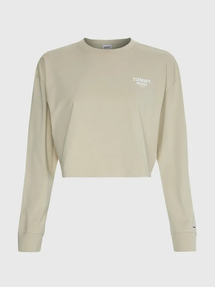 Tommy Hilfiger Relaxed Logo Tape Long Sleeve TShirt Savannah Sand Womens TShirts Fashion