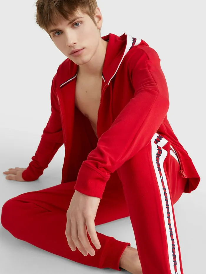 Tommy Hilfiger Repeat Logo Drawstring Joggers Primary Red Mens Trousers