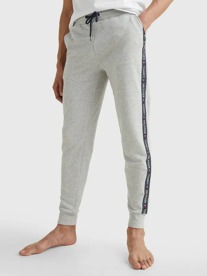 Tommy Hilfiger Repeat Logo Tape Joggers Grey Heather Mens Trousers