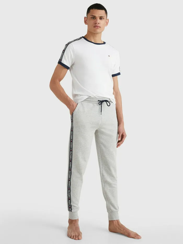 Tommy Hilfiger Repeat Logo Tape Joggers Grey Heather Mens Trousers
