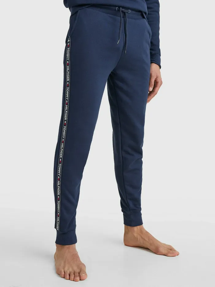 Tommy Hilfiger Repeat Logo Tape Joggers Navy Blazer Mens Loungewear and Nightwear Tommy Hilfiger Repeat Logo Tape Joggers Navy Blazer Mens Loungewear and Nightwear