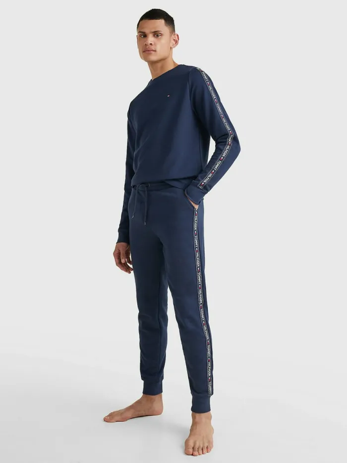 Tommy Hilfiger Repeat Logo Tape Joggers Navy Blazer Mens Loungewear and Nightwear