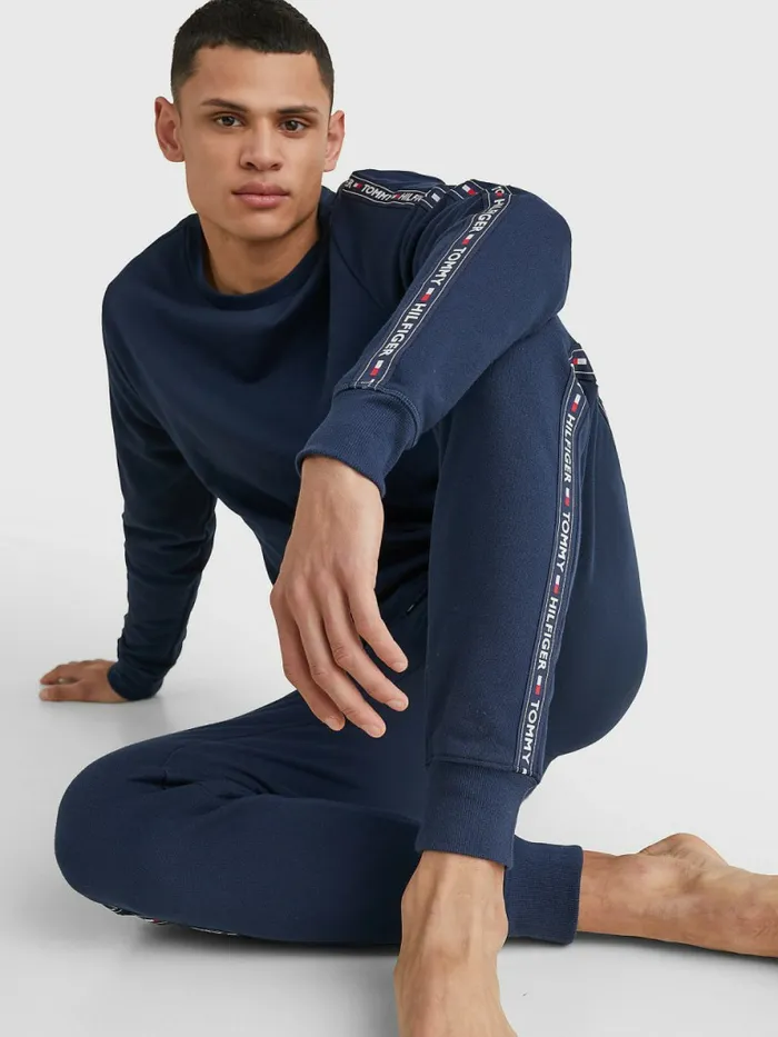 Tommy Hilfiger Repeat Logo Tape Joggers Navy Blazer Mens Loungewear and Nightwear
