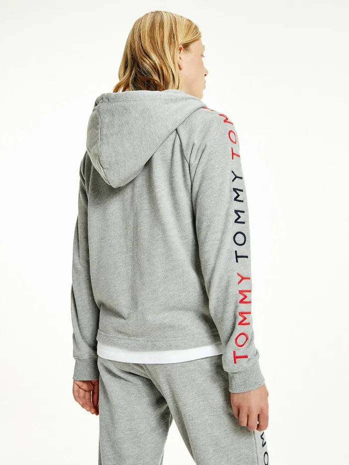 Tommy Hilfiger Repeat Logo ZipThru Hoody Medium Grey Heather Womens Sweatshirts and Hoodies For Sale